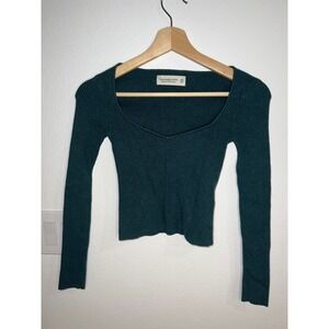 Abercrombie & Fitch Sweater Top Women XXS Green Excellent Sweetheart Ribbed Knit